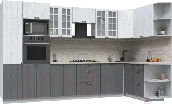 Изображение товара Кухонный гарнитур Интерлиния Берес 1.68x3.4 ВТ правая (дуб полярный/дуб серый/травертин серый)