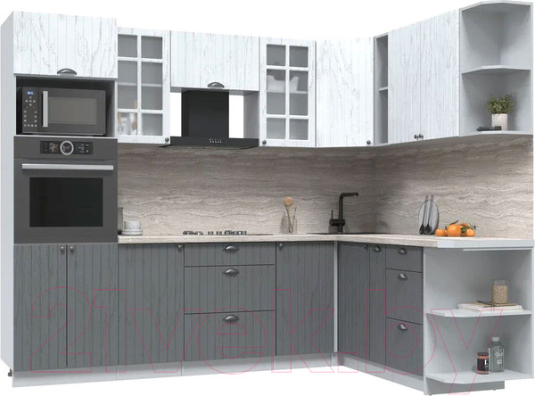 Изображение товара Кухонный гарнитур Интерлиния Берес 1.88x2.6 ВТ правая (дуб полярный/дуб серый/травертин серый)