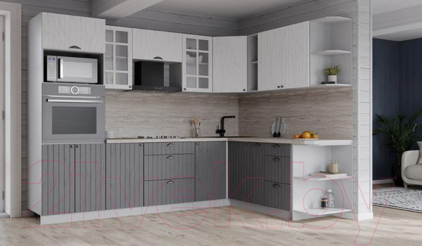 Изображение товара Кухонный гарнитур Интерлиния Берес 1.88x2.6 ВТ правая (дуб полярный/дуб серый/травертин серый)