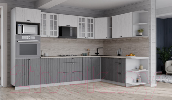 Изображение товара Кухонный гарнитур Интерлиния Берес 1.88x3.0 ВТ правая (дуб полярный/дуб серый/травертин серый)