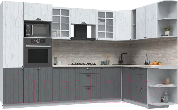 Изображение товара Кухонный гарнитур Интерлиния Берес 1.88x3.2 ВТ правая (дуб полярный/дуб серый/травертин серый)