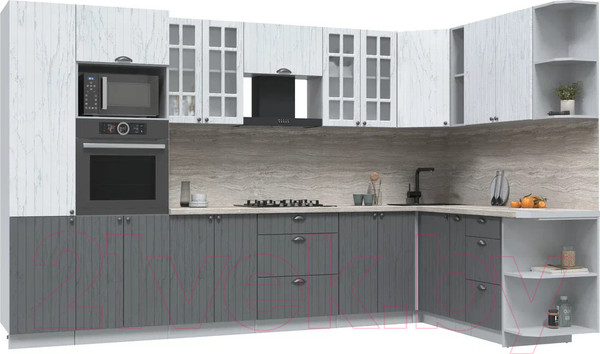 Изображение товара Кухонный гарнитур Интерлиния Берес 1.88x3.4 ВТ правая (дуб полярный/дуб серый/травертин серый)