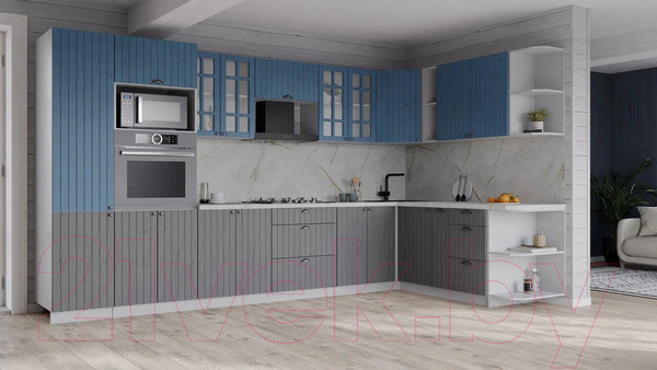 Изображение товара Кухонный гарнитур Интерлиния Берес 1.88x3.4 ВТ правая (дуб лазурный/дуб серый/серый каспий)
