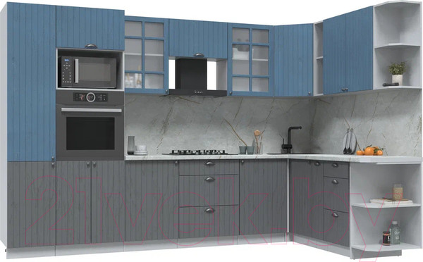 Изображение товара Кухонный гарнитур Интерлиния Берес 1.88x3.2 ВТ правая (дуб лазурный/дуб серый/серый каспий)