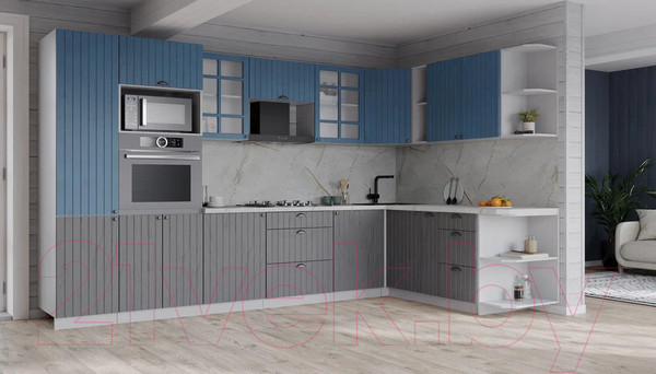 Изображение товара Кухонный гарнитур Интерлиния Берес 1.88x3.2 ВТ правая (дуб лазурный/дуб серый/серый каспий)