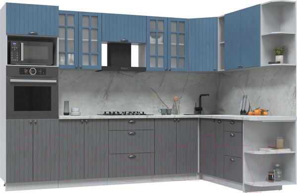 Изображение товара Кухонный гарнитур Интерлиния Берес 1.88x3.0 ВТ правая (дуб лазурный/дуб серый/серый каспий)