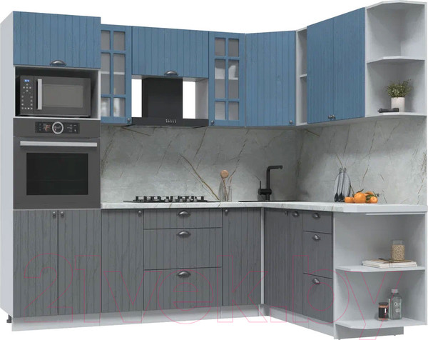 Изображение товара Кухонный гарнитур Интерлиния Берес 1.88x2.4 ВТ правая (дуб лазурный/дуб серый/серый каспий)