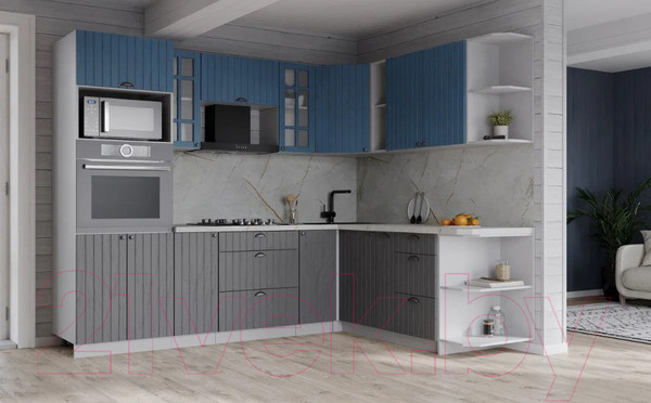 Изображение товара Кухонный гарнитур Интерлиния Берес 1.88x2.4 ВТ правая (дуб лазурный/дуб серый/серый каспий)