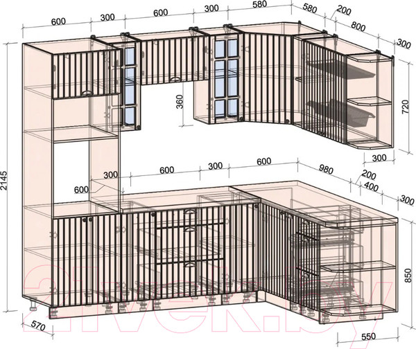 Изображение товара Кухонный гарнитур Интерлиния Берес 1.88x2.4 ВТ правая (дуб лазурный/дуб серый/серый каспий)