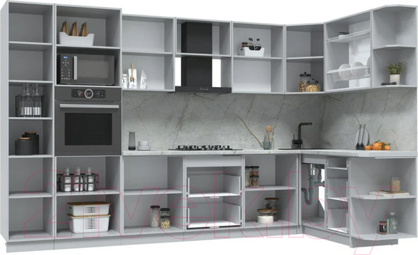 Изображение товара Кухонный гарнитур Интерлиния Берес 1.68x3.4 ВТ правая (дуб лазурный/дуб серый/серый каспий)