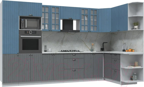 Изображение товара Кухонный гарнитур Интерлиния Берес 1.68x3.4 ВТ правая (дуб лазурный/дуб серый/серый каспий)