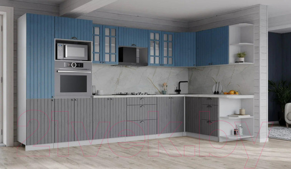 Изображение товара Кухонный гарнитур Интерлиния Берес 1.68x3.4 ВТ правая (дуб лазурный/дуб серый/серый каспий)