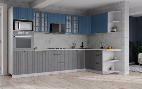 Изображение товара Кухонный гарнитур Интерлиния Берес 1.68x3.0 ВТ правая (дуб лазурный/дуб серый/серый каспий)
