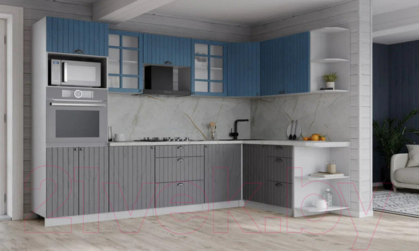 Изображение товара Кухонный гарнитур Интерлиния Берес 1.68x2.8 ВТ правая (дуб лазурный/дуб серый/серый каспий)