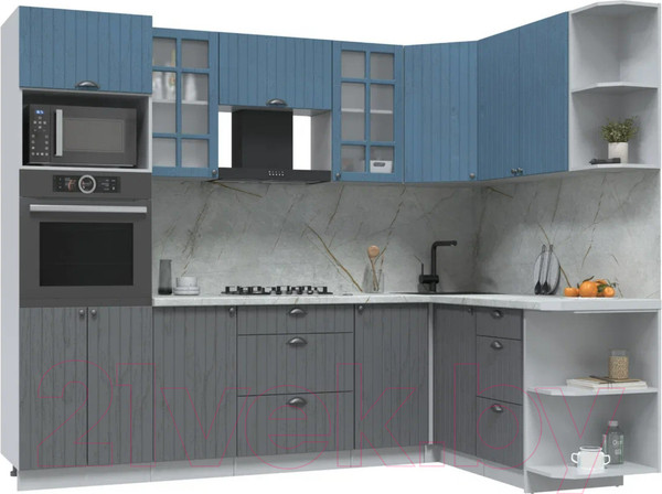 Изображение товара Кухонный гарнитур Интерлиния Берес 1.68x2.6 ВТ правая (дуб лазурный/дуб серый/серый каспий)