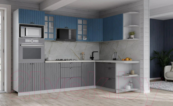 Изображение товара Кухонный гарнитур Интерлиния Берес 1.68x2.6 ВТ правая (дуб лазурный/дуб серый/серый каспий)