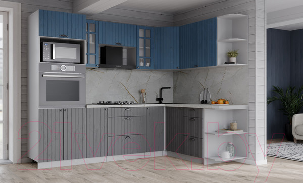 Изображение товара Кухонный гарнитур Интерлиния Берес 1.68x2.4 ВТ правая (дуб лазурный/дуб серый/серый каспий)