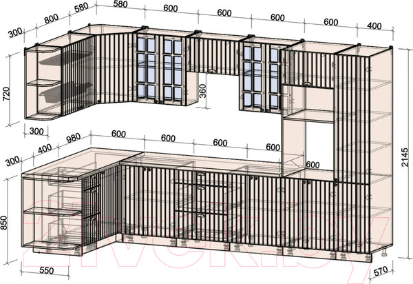 Изображение товара Кухонный гарнитур Интерлиния Берес 1.68x3.4 ВТ левая (дуб полярный/серый каспий)