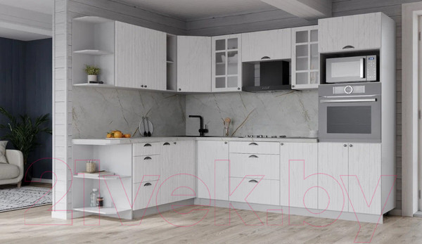 Изображение товара Кухонный гарнитур Интерлиния Берес 1.88x2.6 ВТ левая (дуб полярный/серый каспий)