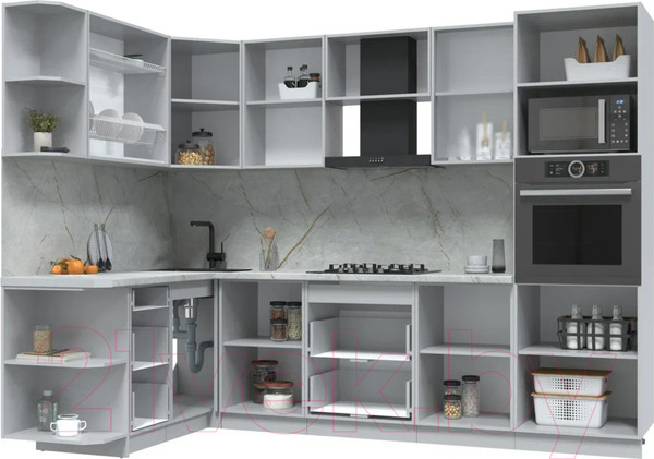 Изображение товара Кухонный гарнитур Интерлиния Берес 1.68x2.8 ВТ левая (дуб снежный/серый каспий)