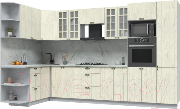 Изображение товара Кухонный гарнитур Интерлиния Берес 1.68x3.4 ВТ левая (дуб снежный/серый каспий)