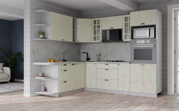 Изображение товара Кухонный гарнитур Интерлиния Берес 1.88x2.4 ВТ левая (дуб снежный/серый каспий)