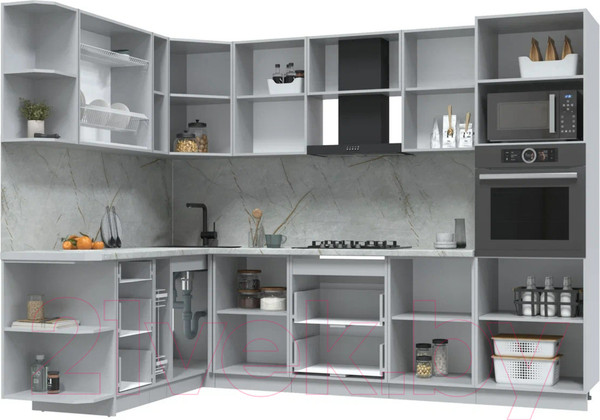 Изображение товара Кухонный гарнитур Интерлиния Берес 1.88x2.8 ВТ левая (дуб снежный/серый каспий)