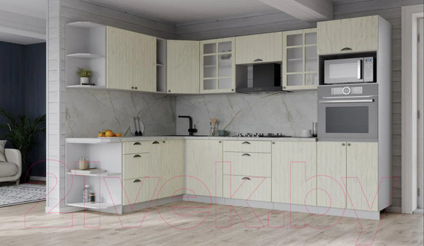 Изображение товара Кухонный гарнитур Интерлиния Берес 1.88x2.8 ВТ левая (дуб снежный/серый каспий)