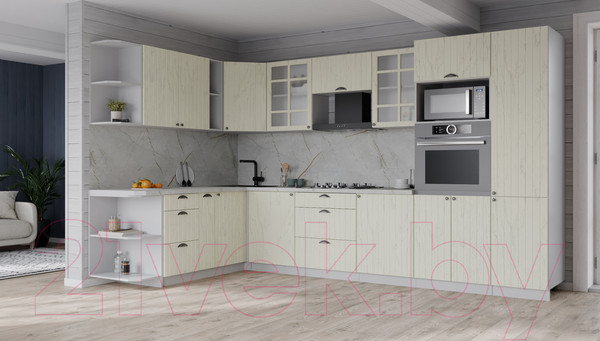 Изображение товара Кухонный гарнитур Интерлиния Берес 1.88x3.2 ВТ левая (дуб снежный/серый каспий)