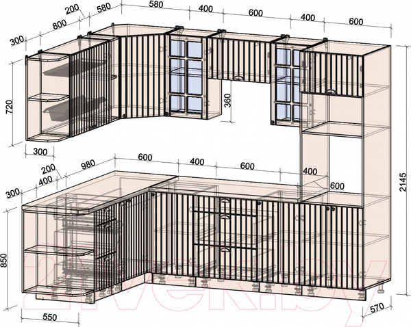 Изображение товара Кухонный гарнитур Интерлиния Берес 1.88x2.6 ВТ левая (дуб королевский/бискайская сосна)