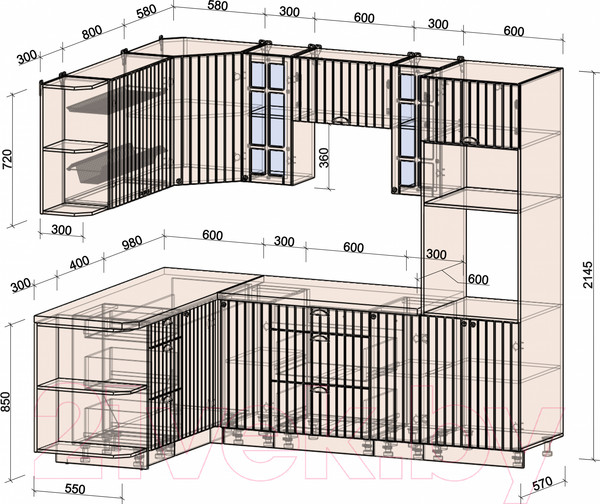 Изображение товара Кухонный гарнитур Интерлиния Берес 1.68x2.4 ВТ левая (дуб английский/бискайская сосна)