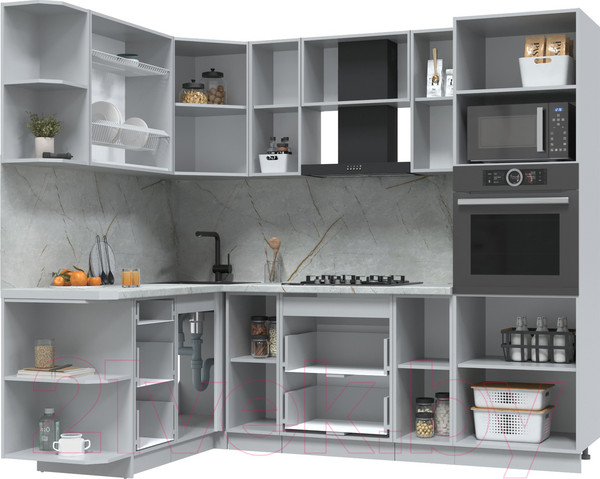 Изображение товара Кухонный гарнитур Интерлиния Берес 1.68x2.4 ВТ левая (дуб лазурный/дуб бунратти)