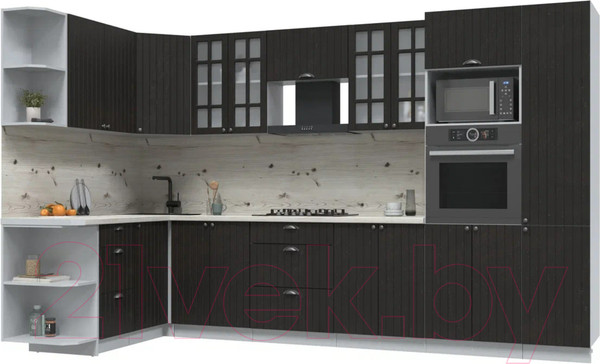 Изображение товара Кухонный гарнитур Интерлиния Берес 1.68x3.4 ВТ левая (дуб английский/бискайская сосна)