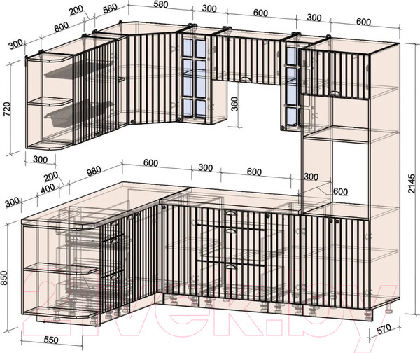 Изображение товара Кухонный гарнитур Интерлиния Берес 1.88x2.4 ВТ левая (дуб английский/бискайская сосна)