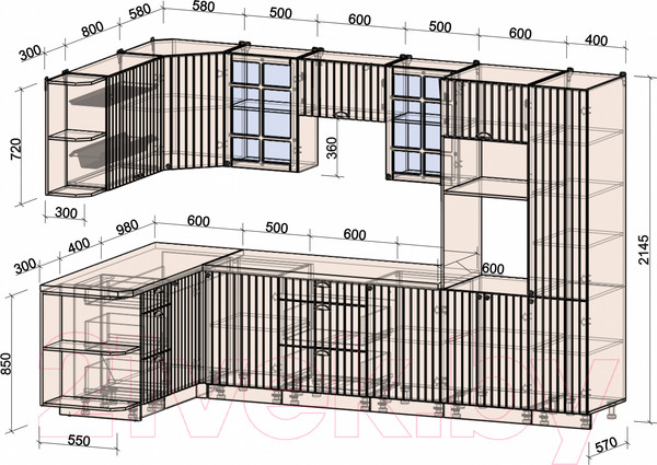 Изображение товара Кухонный гарнитур Интерлиния Берес 1.68x3.2 ВТ левая (дуб серый/опал светлый)