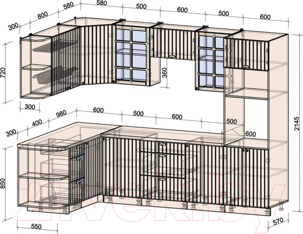 Изображение товара Кухонный гарнитур Интерлиния Берес 1.68x2.8 ВТ левая (дуб английский/дуб полярный/кастилло темный)