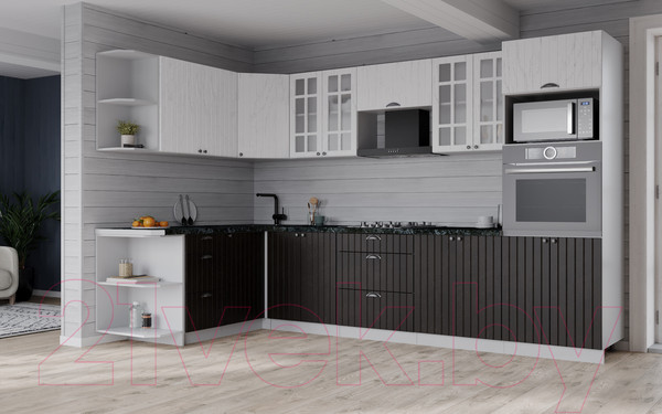 Изображение товара Кухонный гарнитур Интерлиния Берес 1.68x3.0 ВТ левая (дуб английский/дуб полярный/кастилло темный)