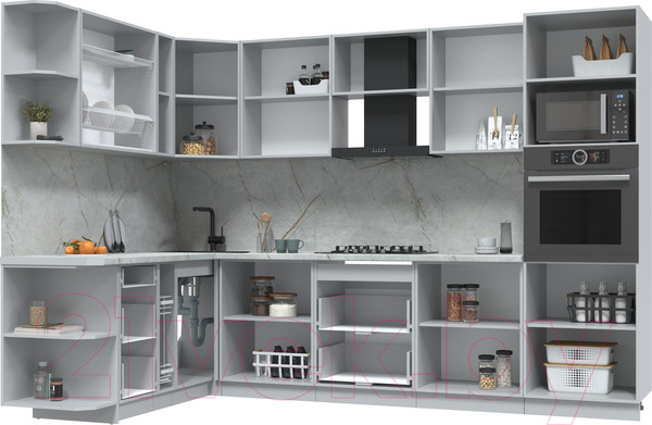 Изображение товара Кухонный гарнитур Интерлиния Берес 1.88x3.0 ВТ правая (дуб серый/дуб серый/опал светлый)