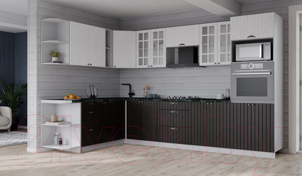 Изображение товара Кухонный гарнитур Интерлиния Берес 1.88x3.0 ВТ левая (дуб английский/дуб полярный/кастилло темный)