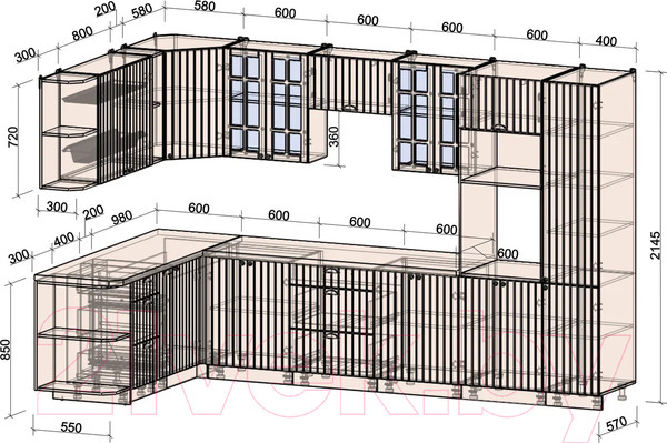 Изображение товара Кухонный гарнитур Интерлиния Берес 1.88x3.4 ВТ левая (дуб английский/дуб полярный/кастилло темный)