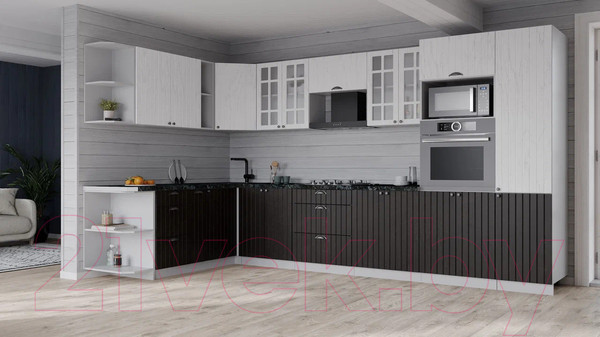 Изображение товара Кухонный гарнитур Интерлиния Берес 1.88x3.4 ВТ левая (дуб английский/дуб полярный/кастилло темный)