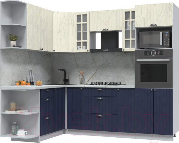 Изображение товара Кухонный гарнитур Интерлиния Берес 1.68x2.4 ВТ левая (дуб снежный/дуб королевский/серый каспий)