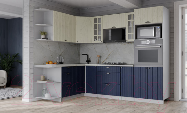 Изображение товара Кухонный гарнитур Интерлиния Берес 1.68x2.4 ВТ левая (дуб снежный/дуб королевский/серый каспий)