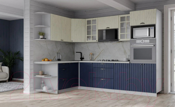 Изображение товара Кухонный гарнитур Интерлиния Берес 1.68x2.6 ВТ левая (дуб снежный/дуб королевский/серый каспий)