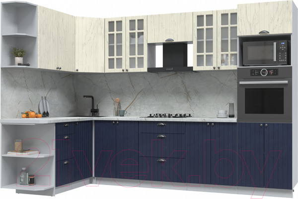 Изображение товара Кухонный гарнитур Интерлиния Берес 1.68x3.0 ВТ левая (дуб снежный/дуб королевский/серый каспий)