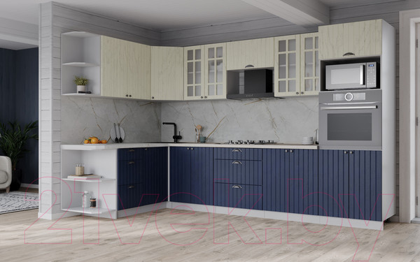 Изображение товара Кухонный гарнитур Интерлиния Берес 1.68x3.0 ВТ левая (дуб снежный/дуб королевский/серый каспий)