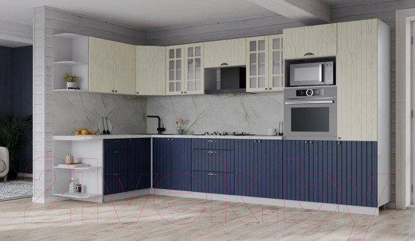 Изображение товара Кухонный гарнитур Интерлиния Берес 1.68x3.4 ВТ левая (дуб снежный/дуб королевский/серый каспий)