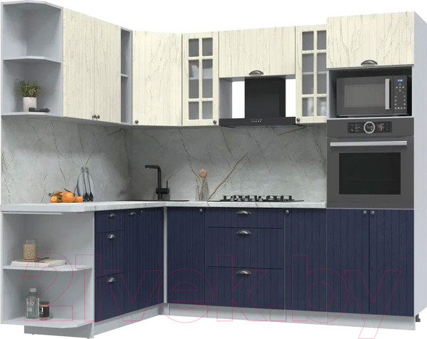 Изображение товара Кухонный гарнитур Интерлиния Берес 1.88x2.4 ВТ левая (дуб снежный/дуб королевский/серый каспий)