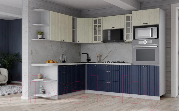 Изображение товара Кухонный гарнитур Интерлиния Берес 1.88x2.4 ВТ левая (дуб снежный/дуб королевский/серый каспий)