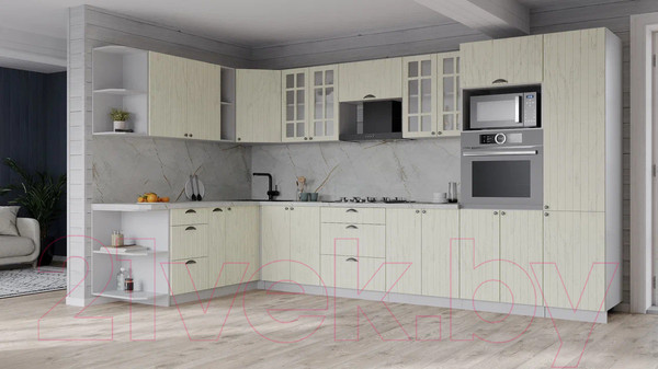 Изображение товара Кухонный гарнитур Интерлиния Берес 1.88x3.4 ВТ левая (дуб снежный/серый каспий)